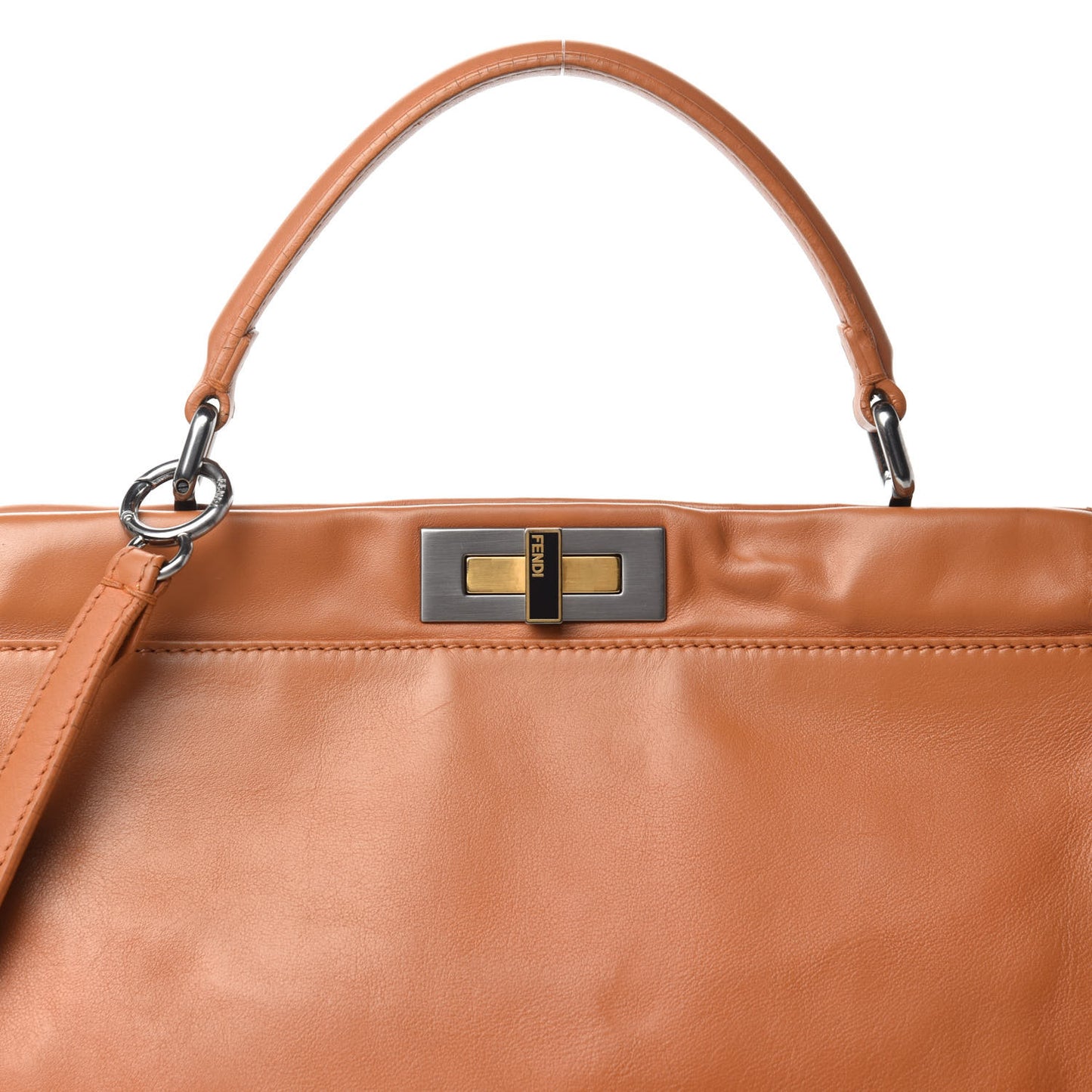 Calfskin Large Peekaboo Iconic Satchel Caramel