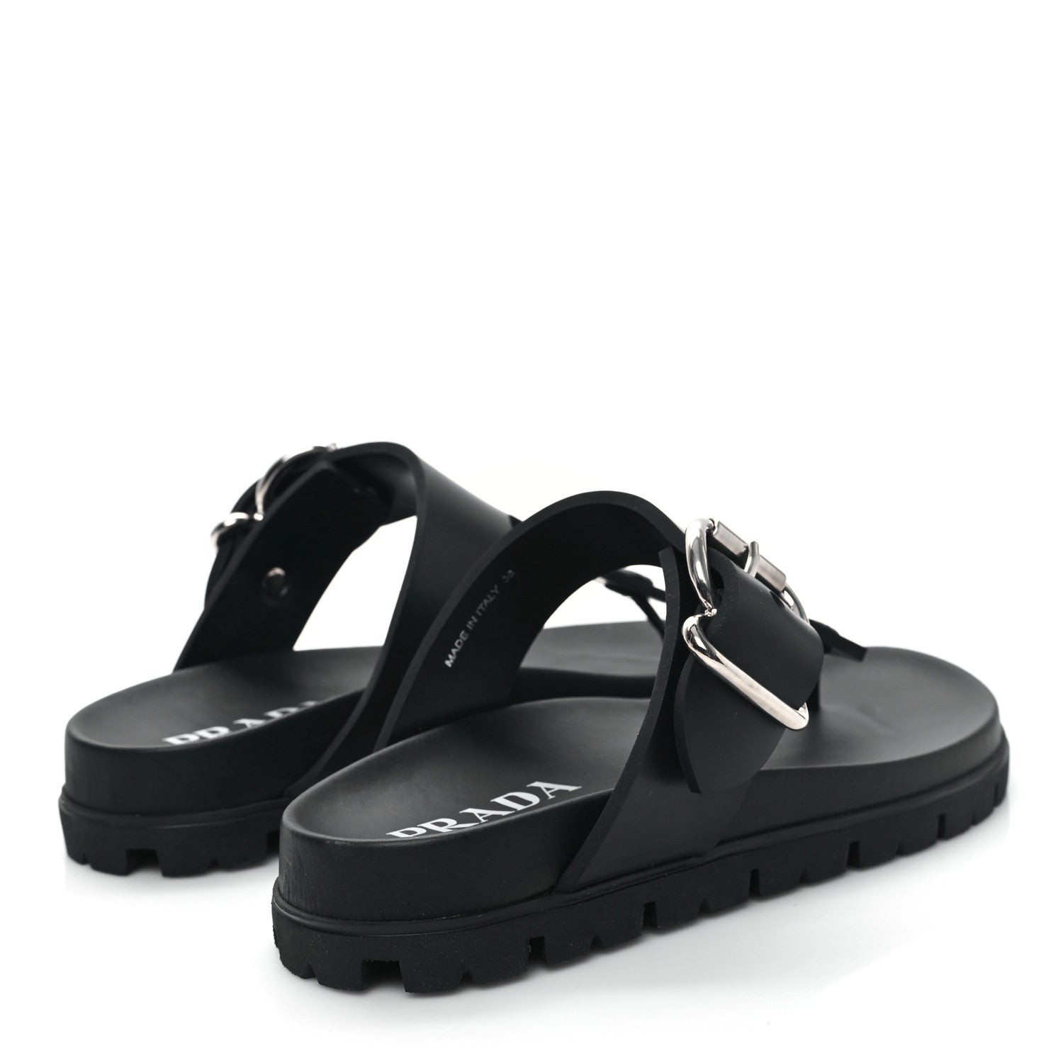 Prada EVA Rubber Buckled Lug Sole 20mm Thong Sandals 38 Black 4 of 10