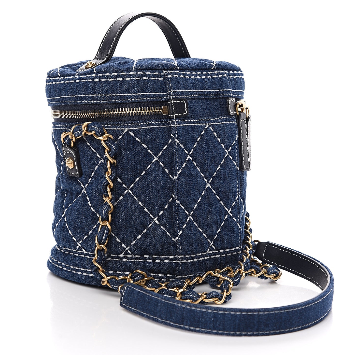 Denim Quilted Denim Trip Vanity Cosmetic Case Blue