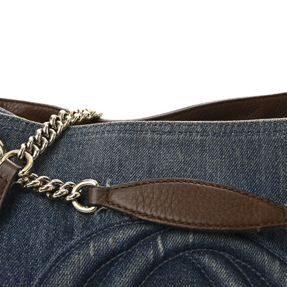 Gucci Denim Pebbled Calfskin Medium Soho Chain Shoulder Bag Blue Brown 8 of 9