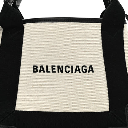 Balenciaga Cotton Canvas Calfskin Navy Cabas XS Natural Black 9 of 14
