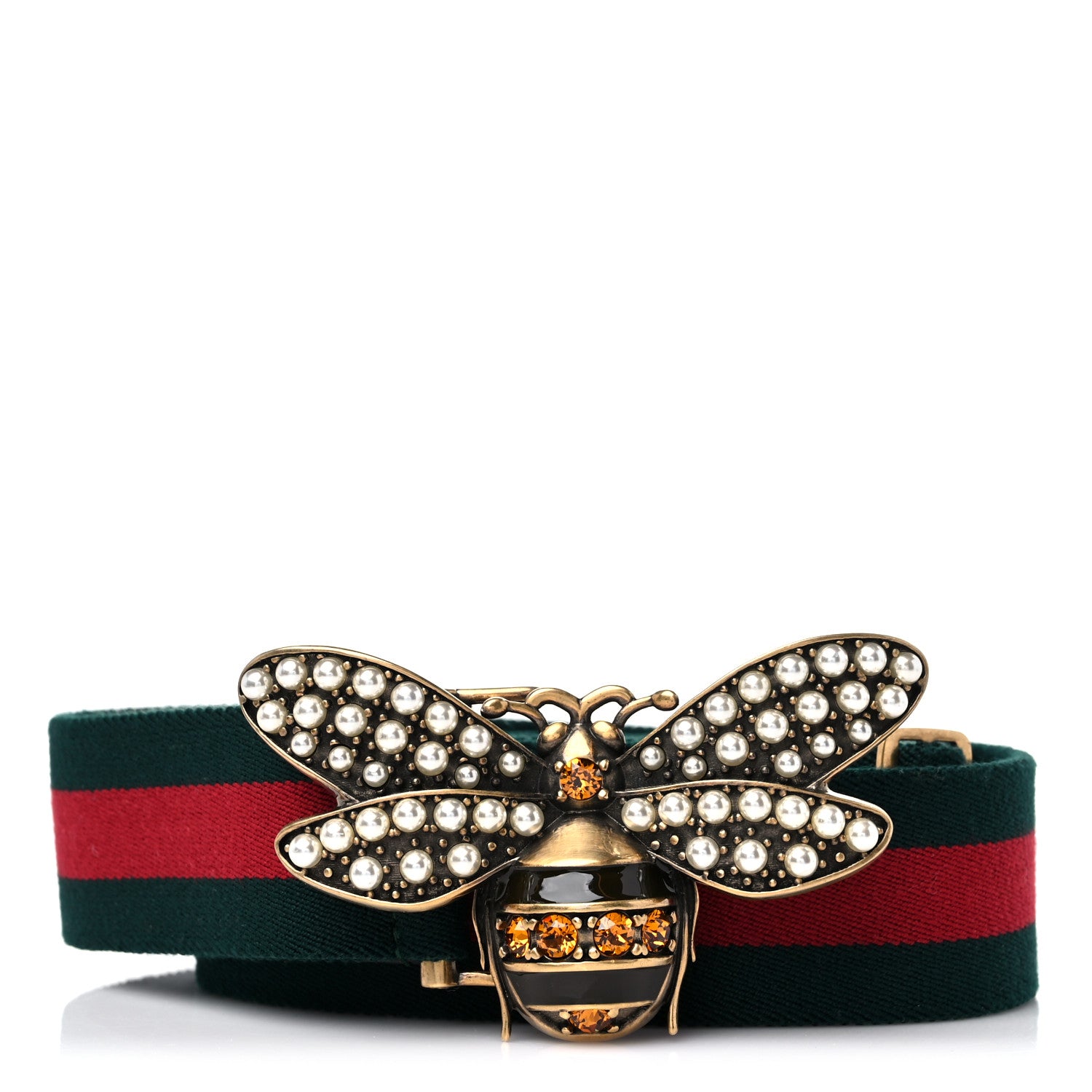 Gucci Web Queen Margaret Bee Belt 90 36 Red Green 1 of 4