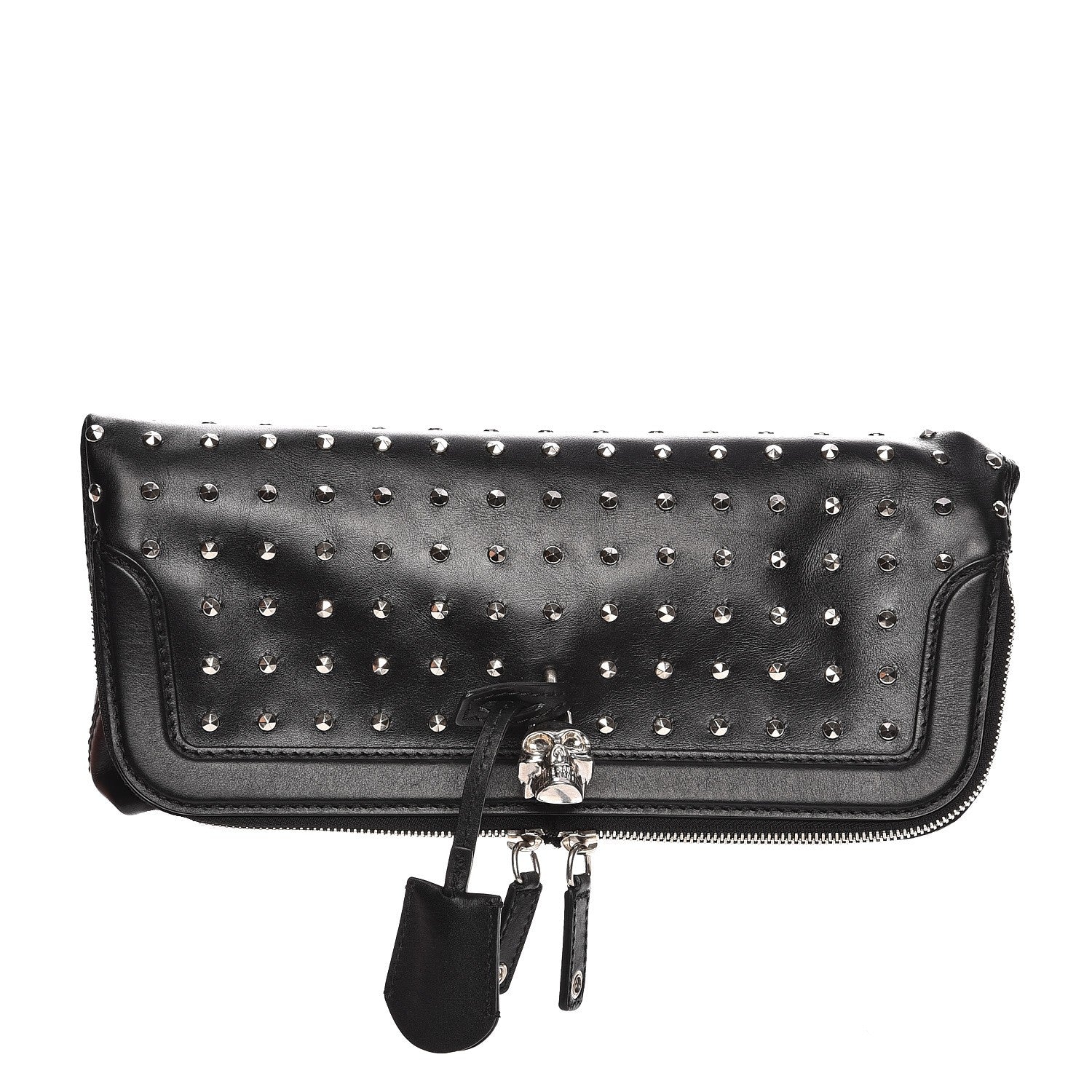 Alexander McQueen Calfskin Studded Padlock Skull Clutch Black 1 of 10