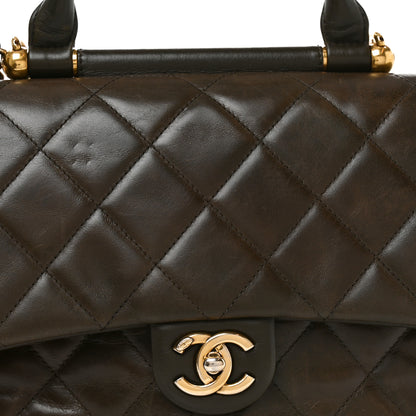 Chanel Calfskin Quilted Medium Gold Bar Top Handle Flap Dark Khaki 8 of 10