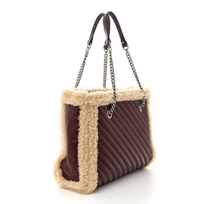 Gucci Azalea Calfskin Matelasse Diagonal Shearling Medium GG Marmont Shoulder Tote Bordeaux Sand Desert 3 of 10