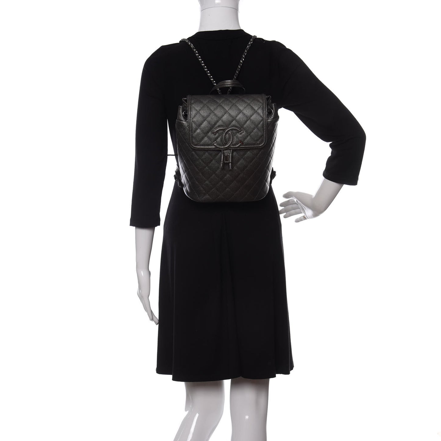 Metallic Caviar Quilted Filigree Backpack Dark Silver