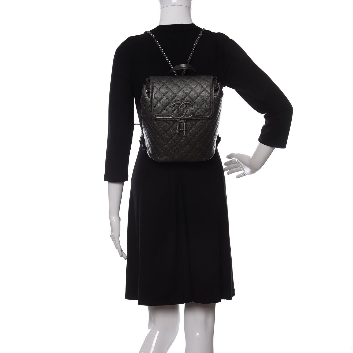 Chanel Metallic Caviar Quilted Filigree Backpack Dark Silver 2 of 10