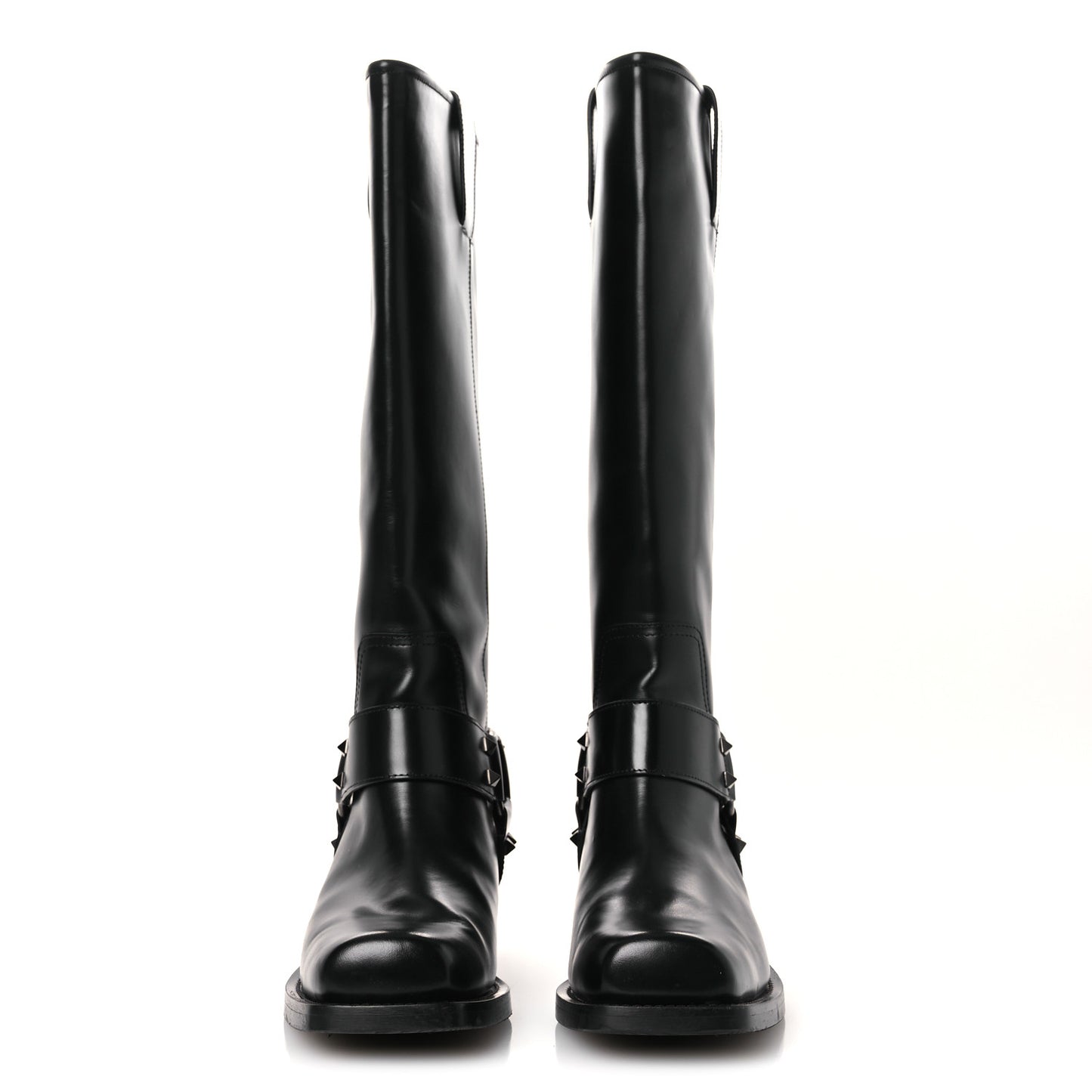Calfskin Rockstud Spike Square Toe Biker Boots 38.5 Black