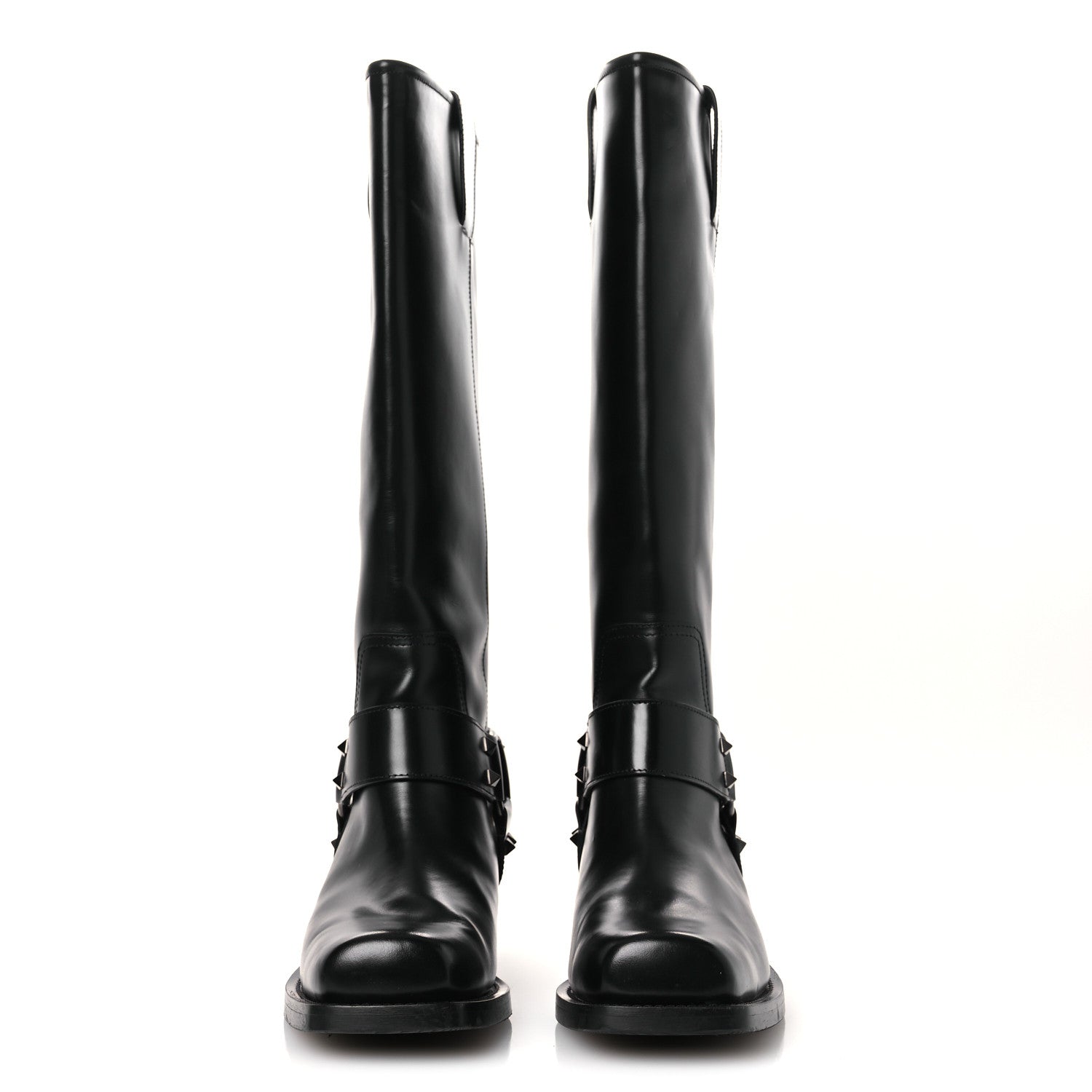 Valentino Garavani Calfskin Rockstud Spike Square Toe Biker Boots 38.5 Black 3 of 12