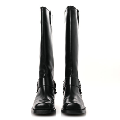 Valentino Garavani Calfskin Rockstud Spike Square Toe Biker Boots 38.5 Black 3 of 12