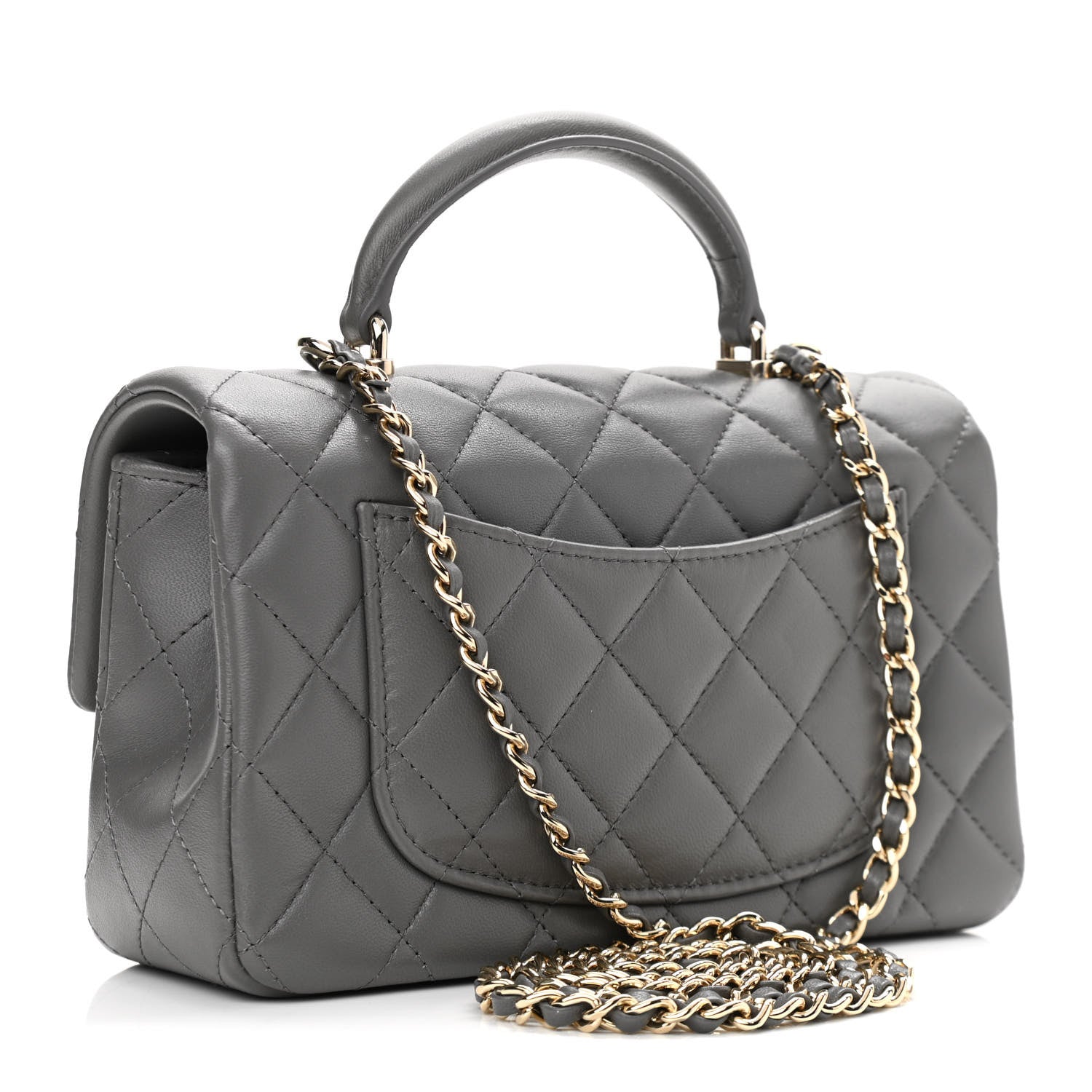 Chanel Lambskin Quilted Mini Top Handle Rectangular Flap Dark Grey 3 of 10