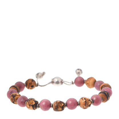 Gucci Sterling Silver Bamboo Pink Rodonite Beaded Bracelet 1 of 4