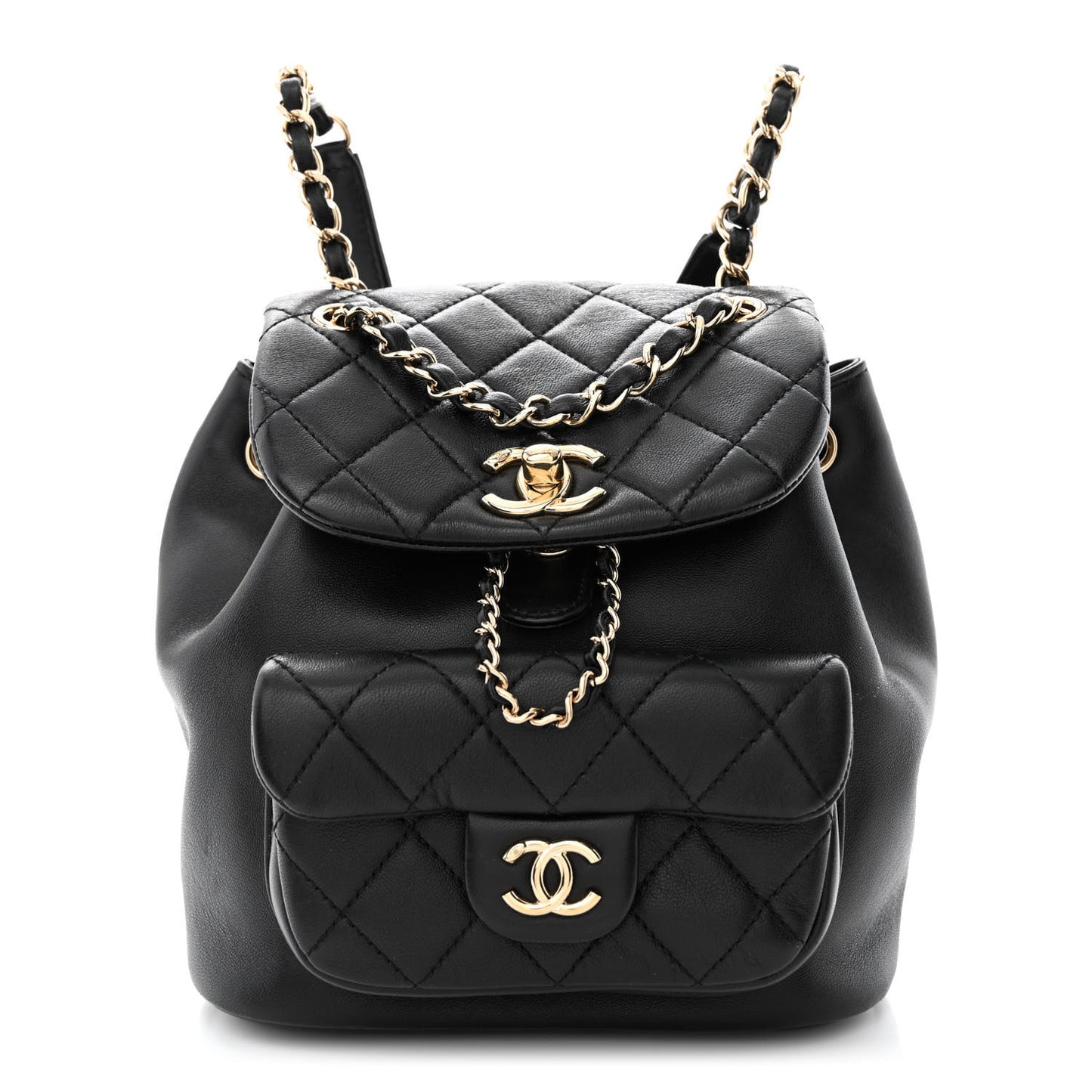 Lambskin Quilted Small Duma Drawstring Backpack Black