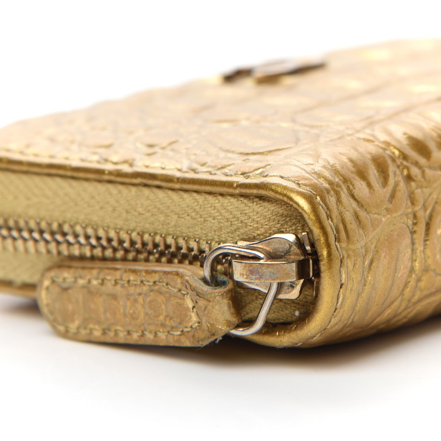 Chanel Metallic Calfskin Crocodile Embossed Cocodile Zip Coin Case Gold 7 of 13