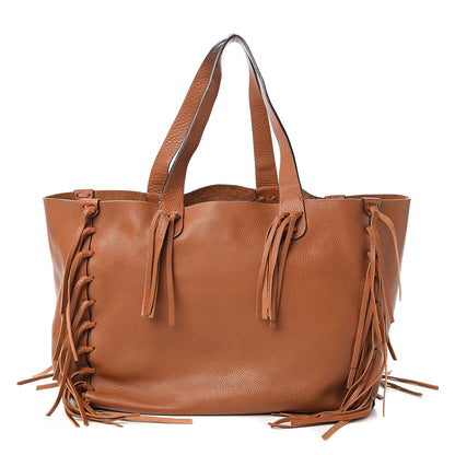 Valentino Garavani Grained Calfskin C-Rockee Fringe Tote Light Cuir 1 of 8