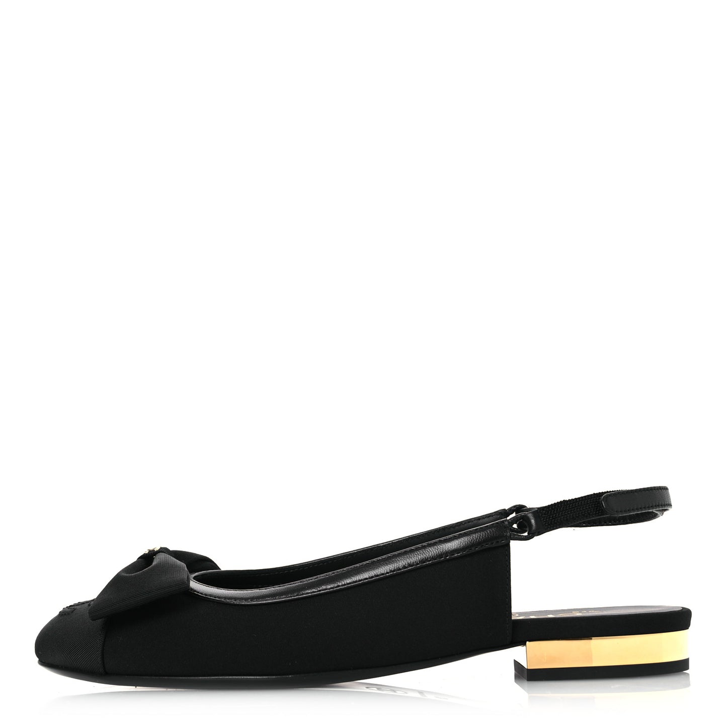 Lambskin Grosgrain Bow Cap Toe CC Slingback Flats 36 Black