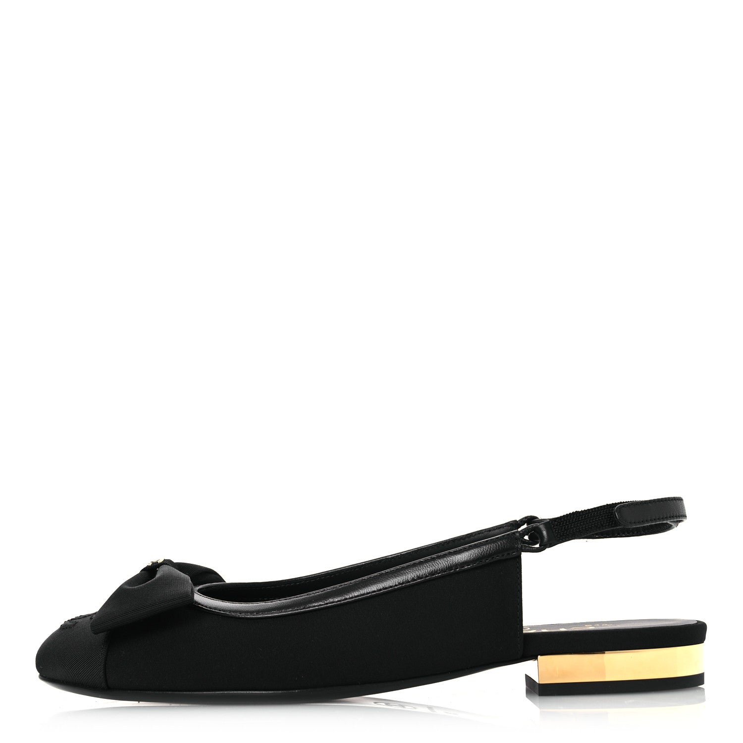 Chanel Lambskin Grosgrain Bow Cap Toe CC Slingback Flats 36 Black 1 of 11