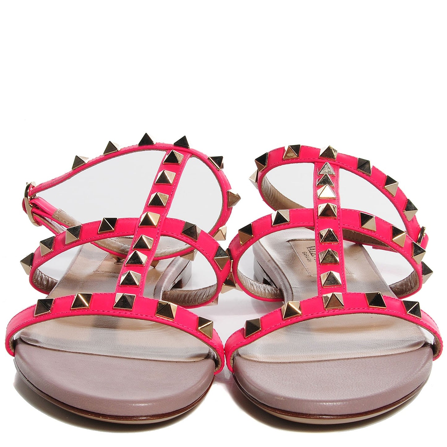 Nappa Rockstud Ankle Strap Flat Sandals 36 Fuxia Fluo