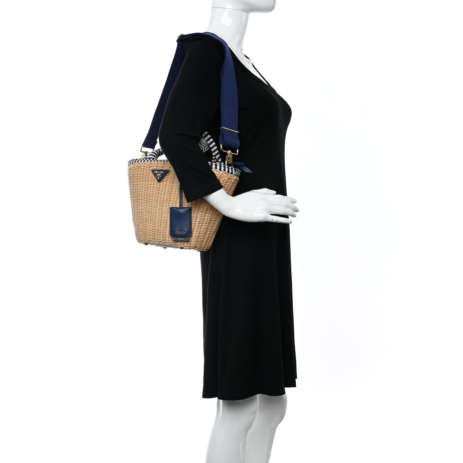 Prada Wicker Canvas Shoulder Bag Naturale Bluette 2 of 11