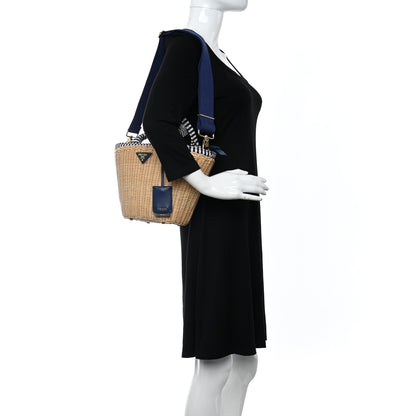 Prada Wicker Canvas Shoulder Bag Naturale Bluette 2 of 11