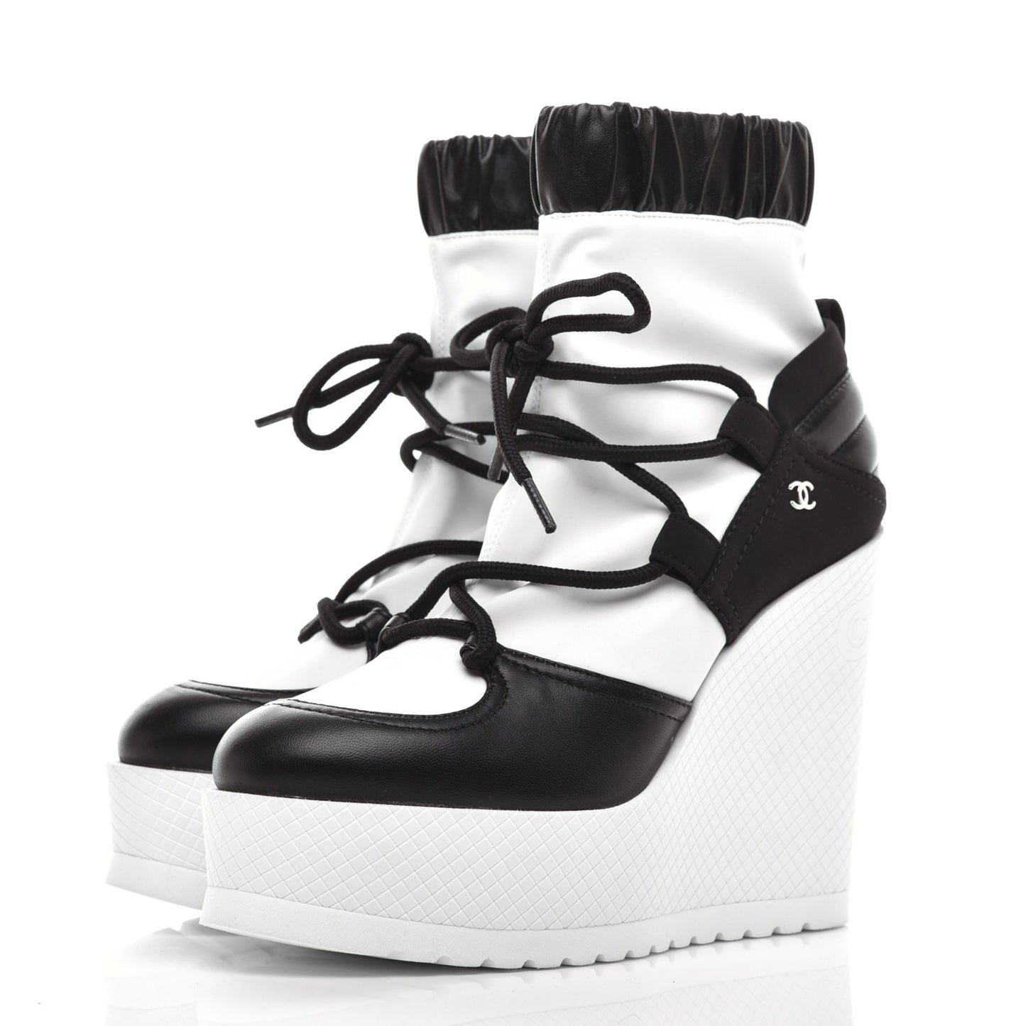 Calfksin Quilted Lace Up Boots 36.5 White Black