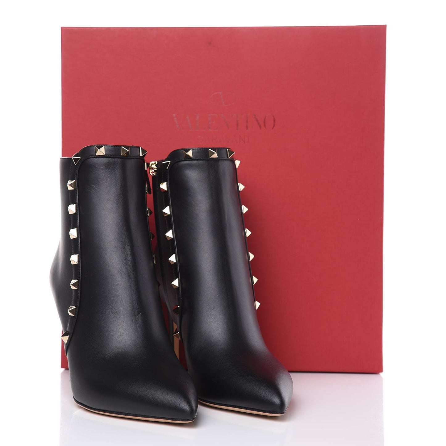 Calfskin Rockstud 85mm Ankle Booties 38 Black
