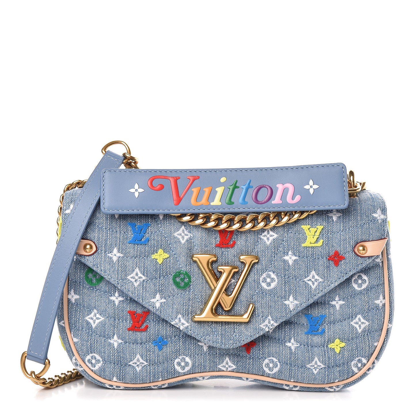 Embroidered Monogram Denim New Wave Chain MM