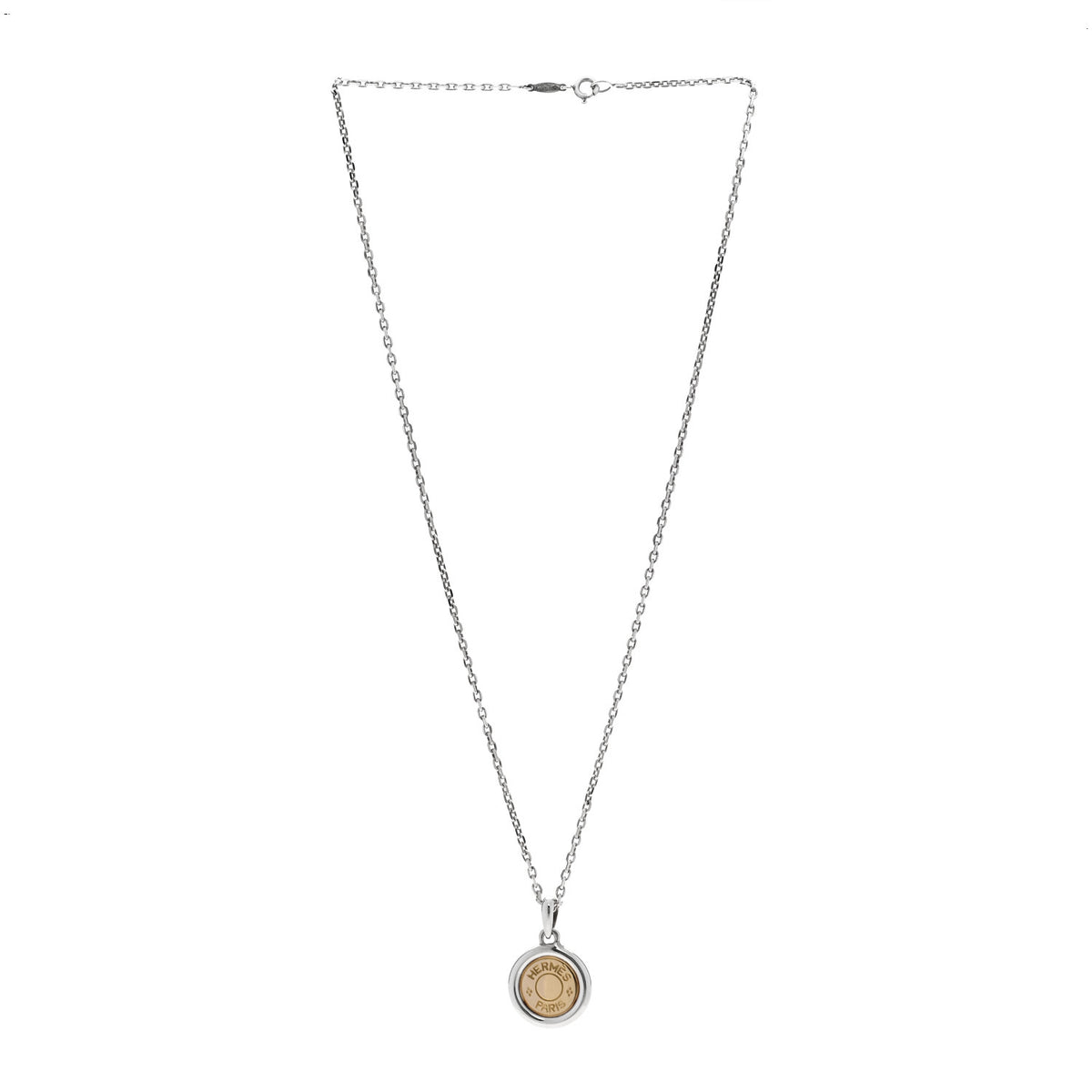 Hermes Sterling Silver 18K Yellow Gold Sellier Pendant Necklace 3 of 7