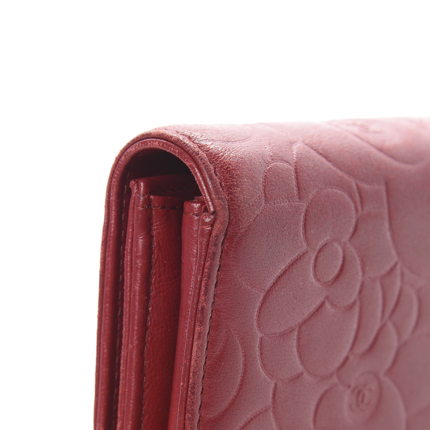 Chanel Lambskin Camellia Embossed Flap Wallet Red 15 of 17
