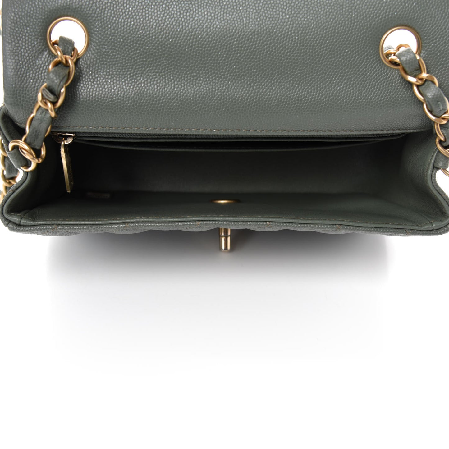 Iridescent Caviar Quilted Mini Rectangular Flap Green