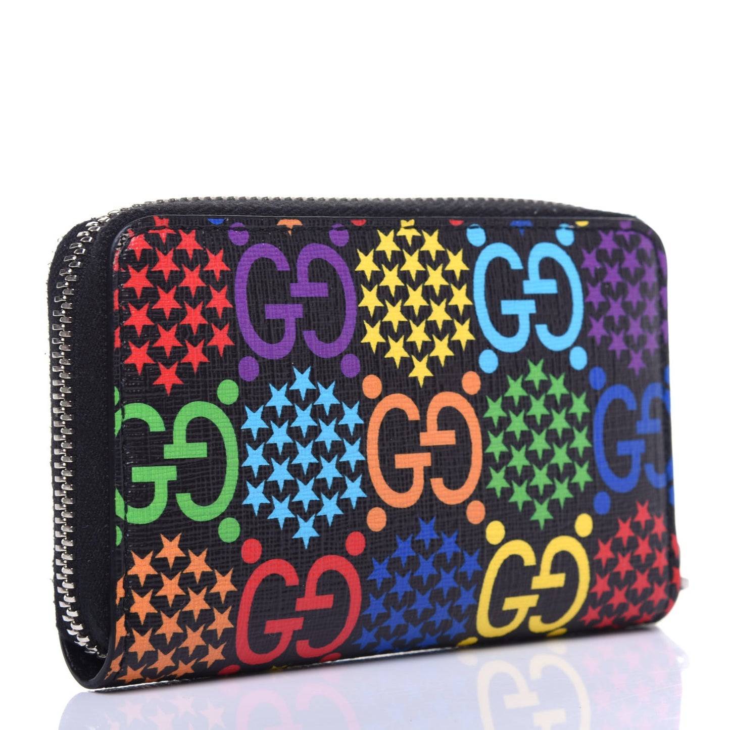 GG Supreme Monogram Psychedelic Zip Around Card Case Wallet Black
