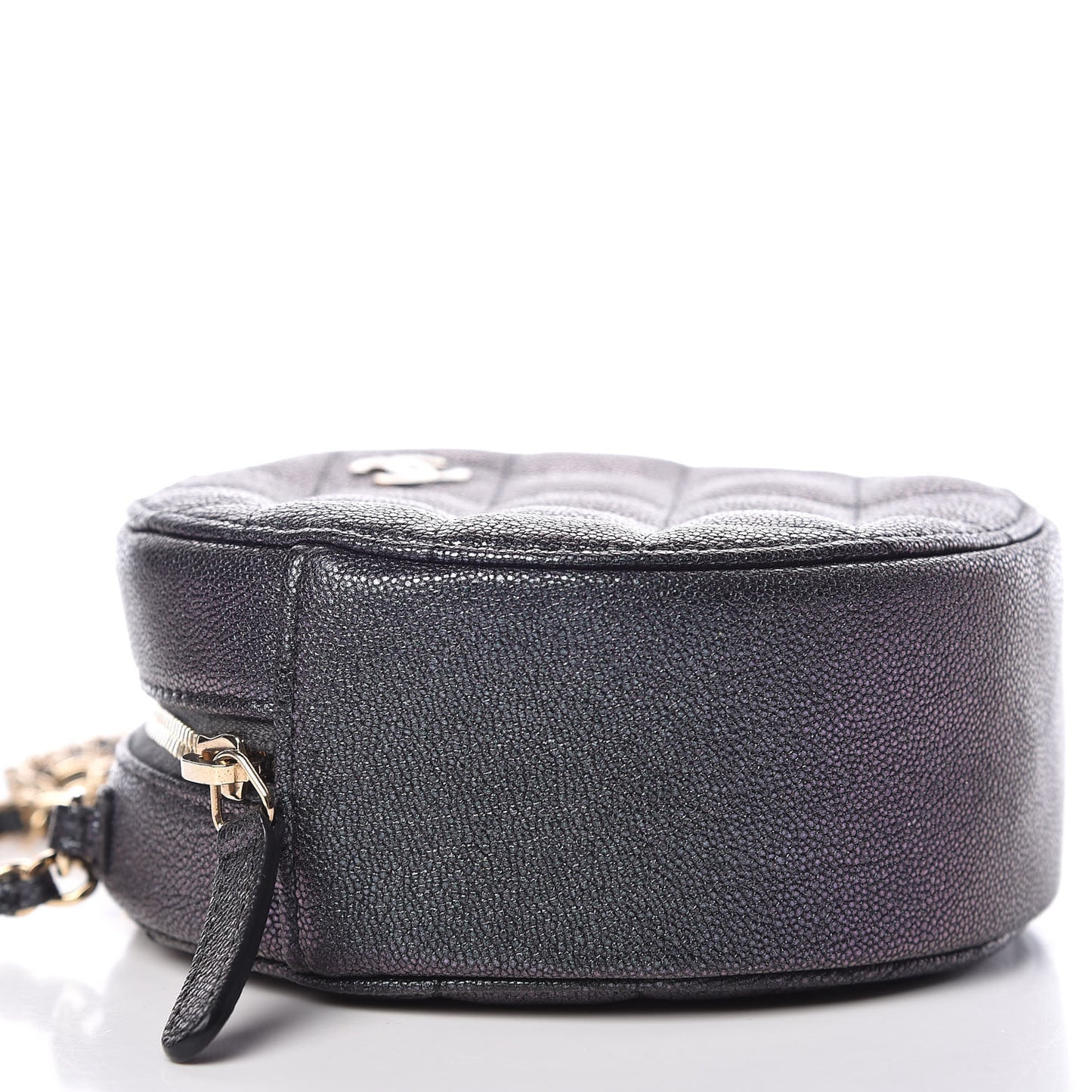 Iridescent Caviar Quilted Round Clutch With Chain Black