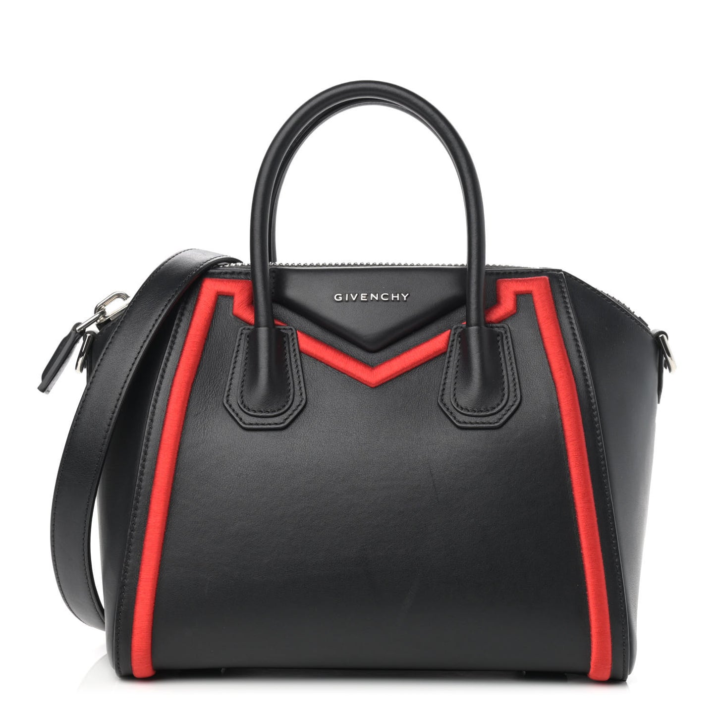 Calfskin Small Embroidered Frame Antigona Black Red