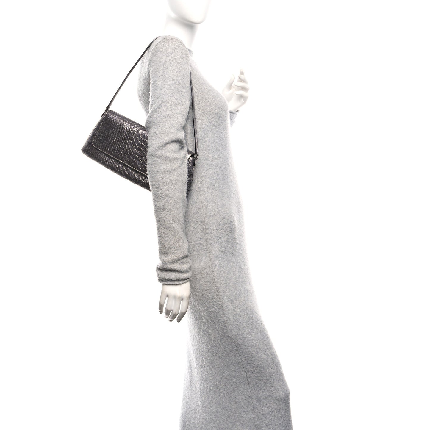Snakeskin Embossed Diamond Chain Shoulder Bag Silver