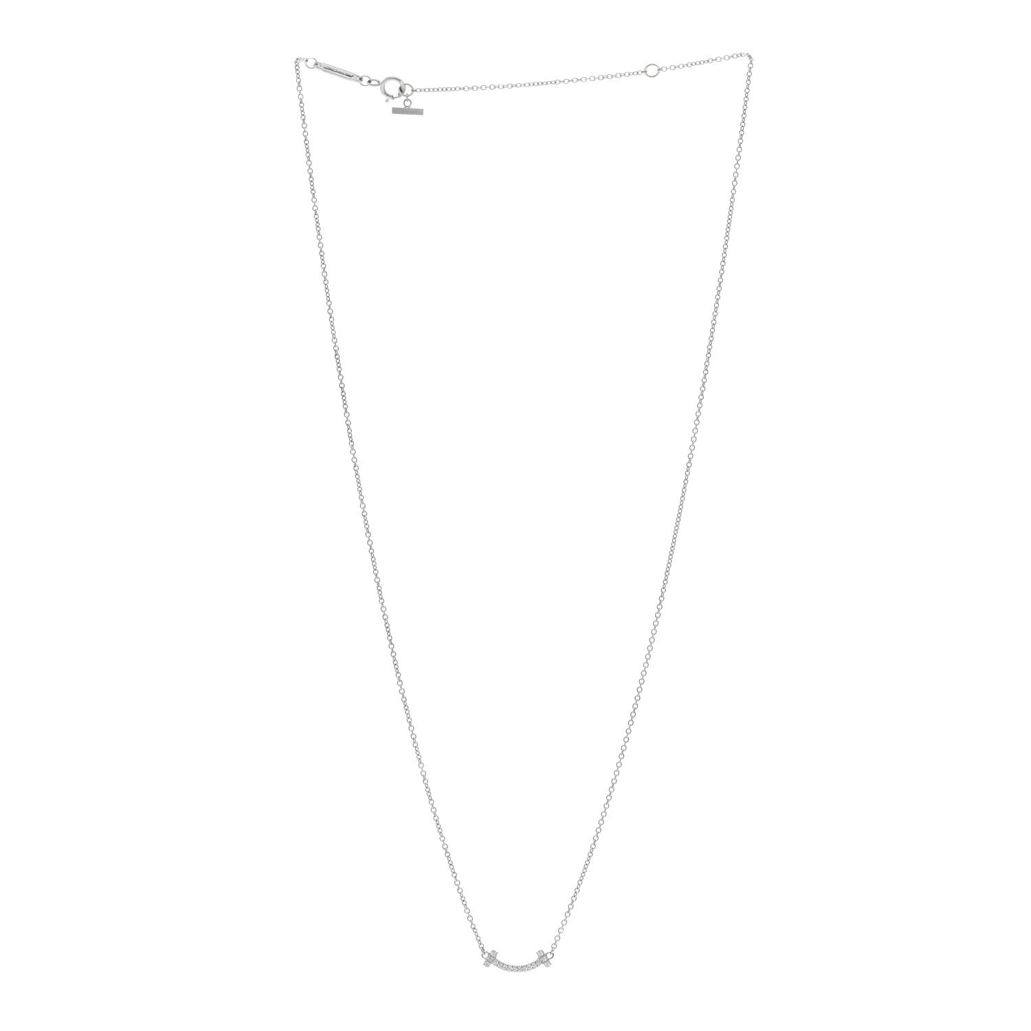 Tiffany 18K White Gold Diamond Mini T Smile Pendant Necklace 3 of 5