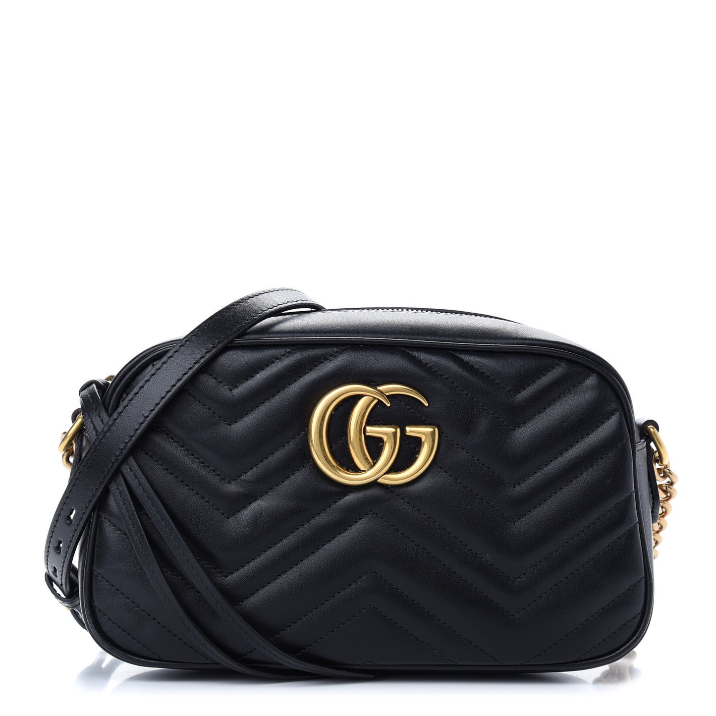 Calfskin Matelasse Small GG Marmont Chain Shoulder Bag Black