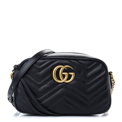 Gucci Calfskin Matelasse Small GG Marmont Chain Shoulder Bag Black 1 of 9