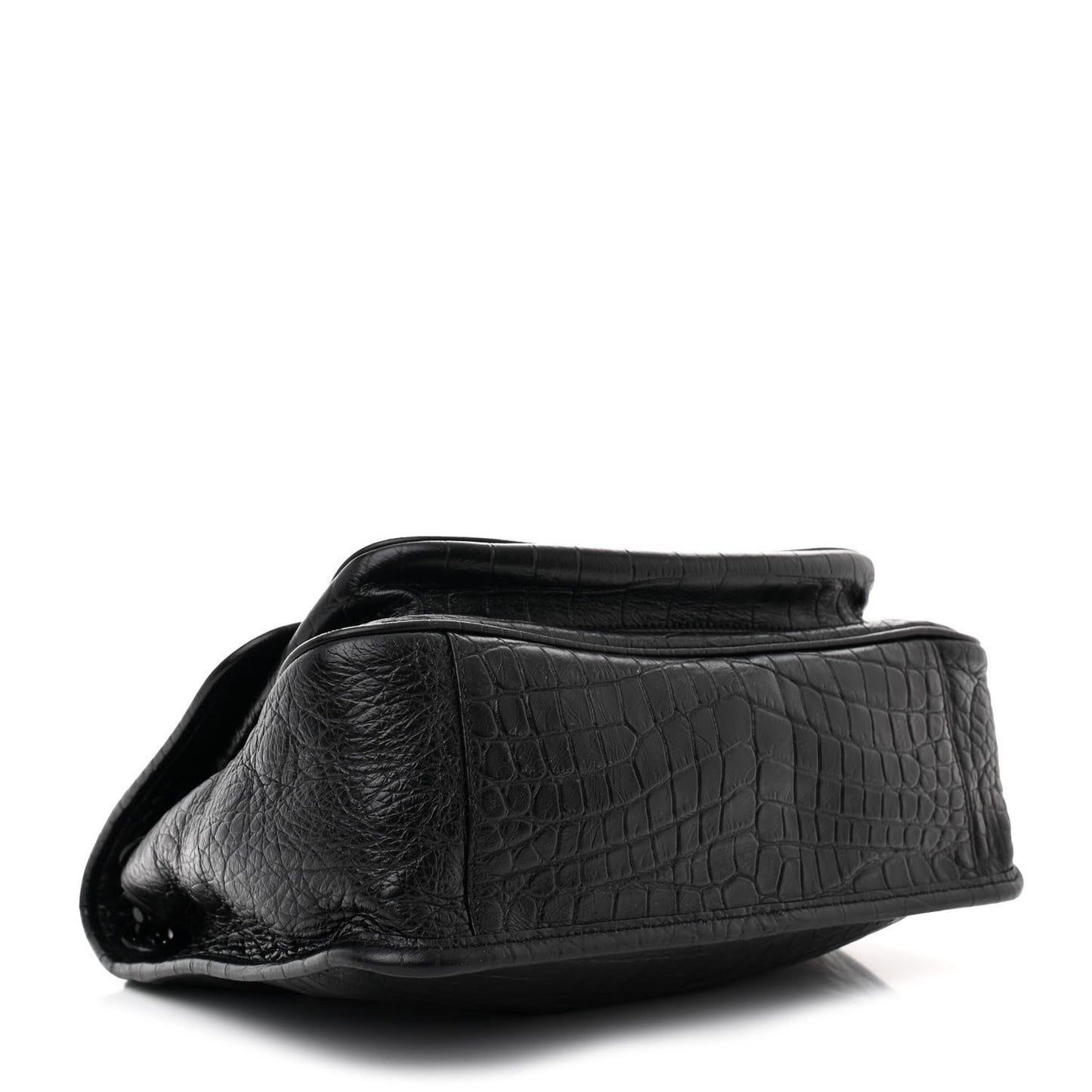 Crocodile Embossed Lambskin Monogram Medium Niki Chain Satchel Black