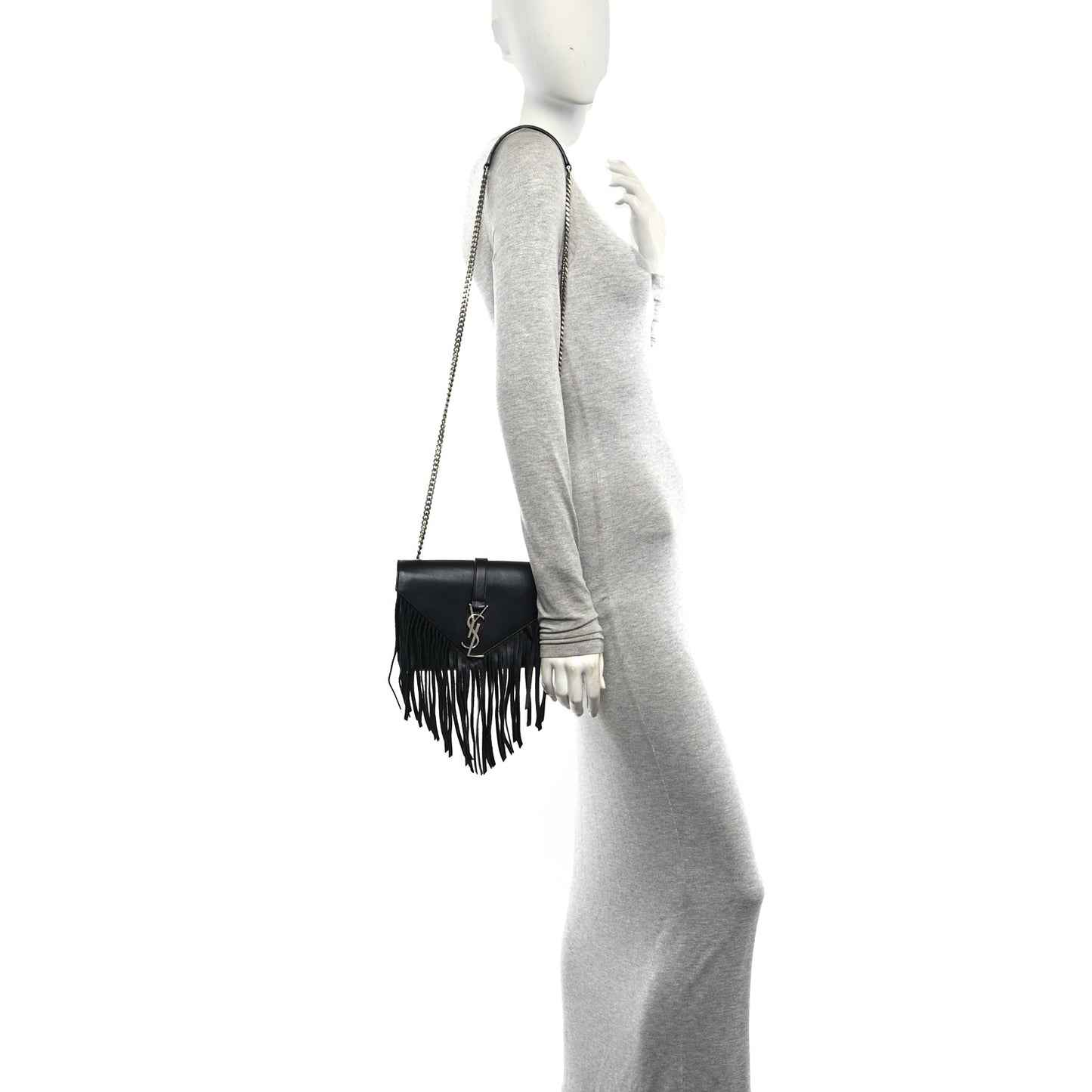 Calfskin Fringe Small Monogram Satchel Black
