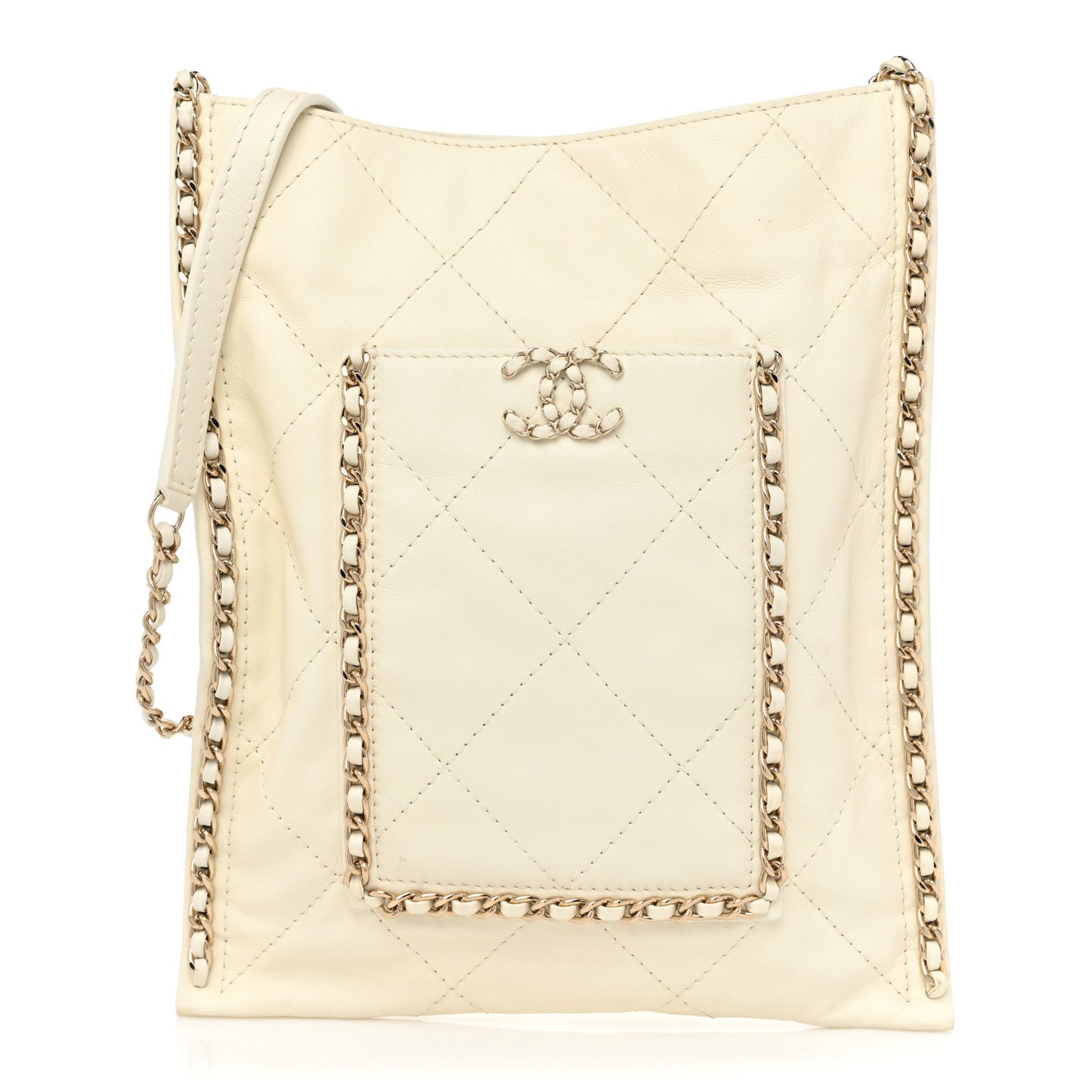 Calfskin Quilted Small Chain Flat Tote White