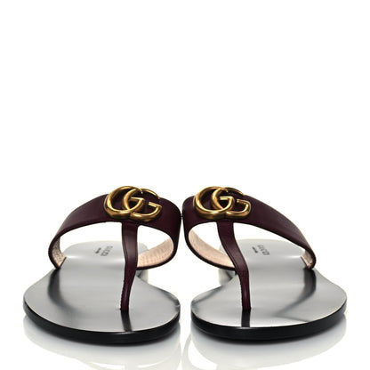 Gucci Calfskin GG Marmont Thong Sandals 37.5 Vintage Bordeaux 2 of 9