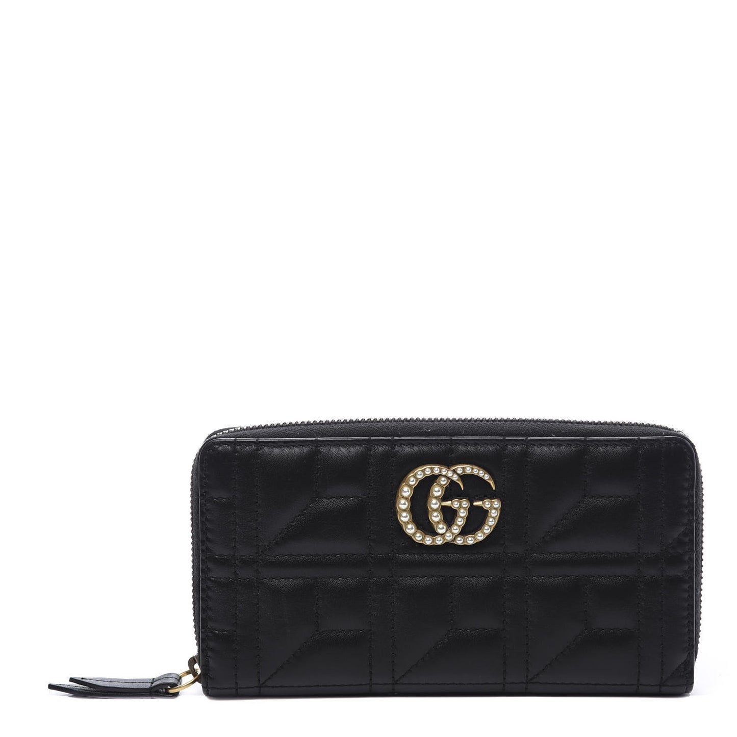 Calfskin Matelasse Pearly GG Marmont Zip Around Wallet Black