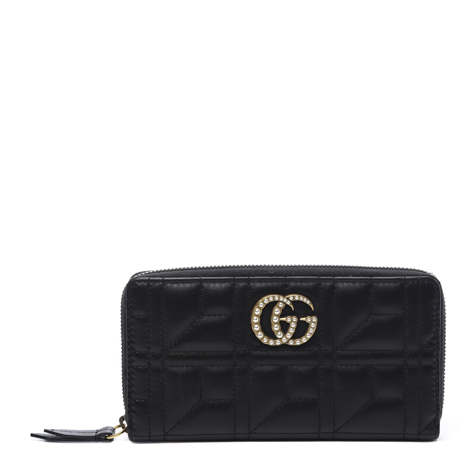 Gucci Calfskin Matelasse Pearly GG Marmont Zip Around Wallet Black 1 of 8