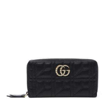 Gucci Calfskin Matelasse Pearly GG Marmont Zip Around Wallet Black 1 of 8