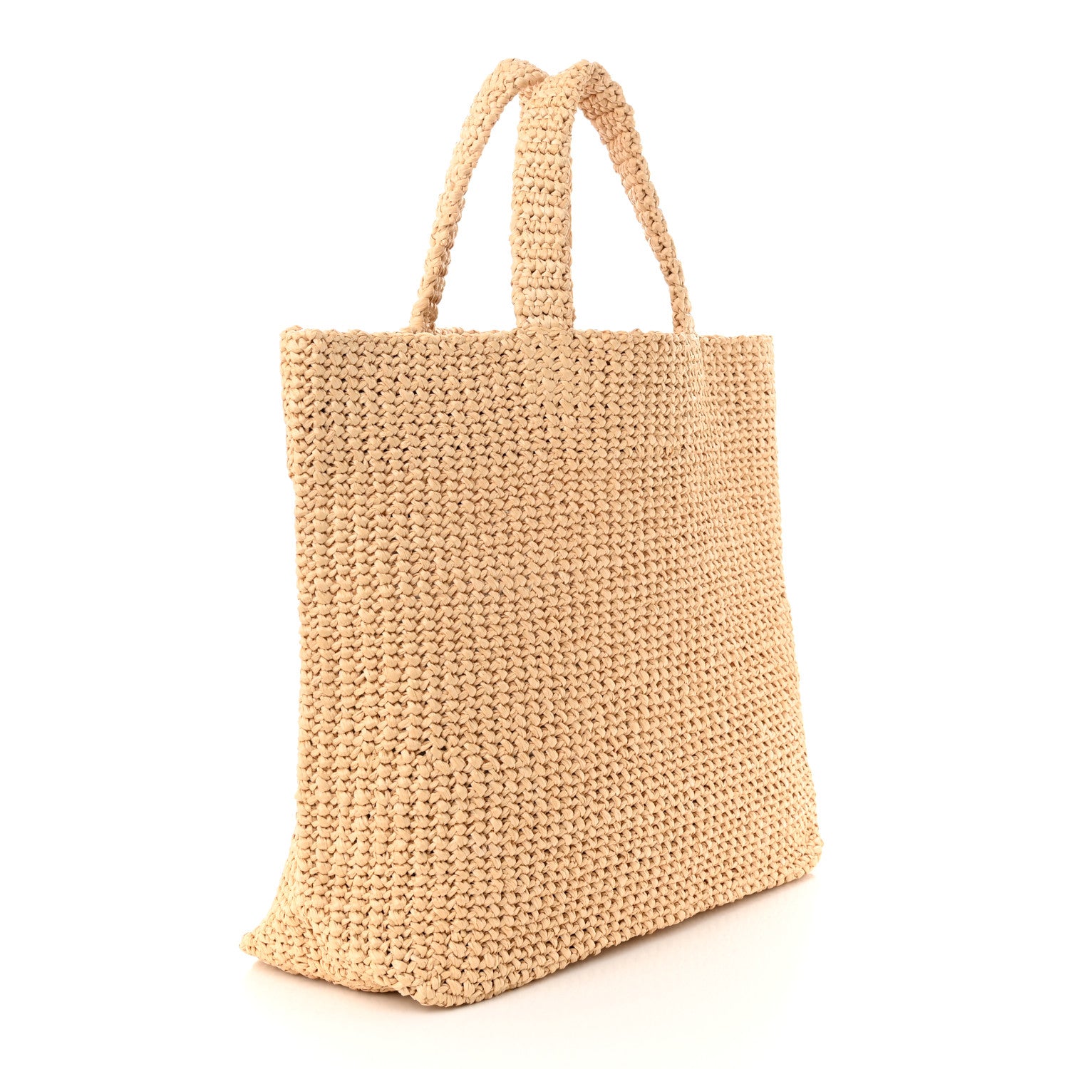 Prada Yarn Raffia Effect Crochet Embroidered Logo Tote Naturale 3 of 10