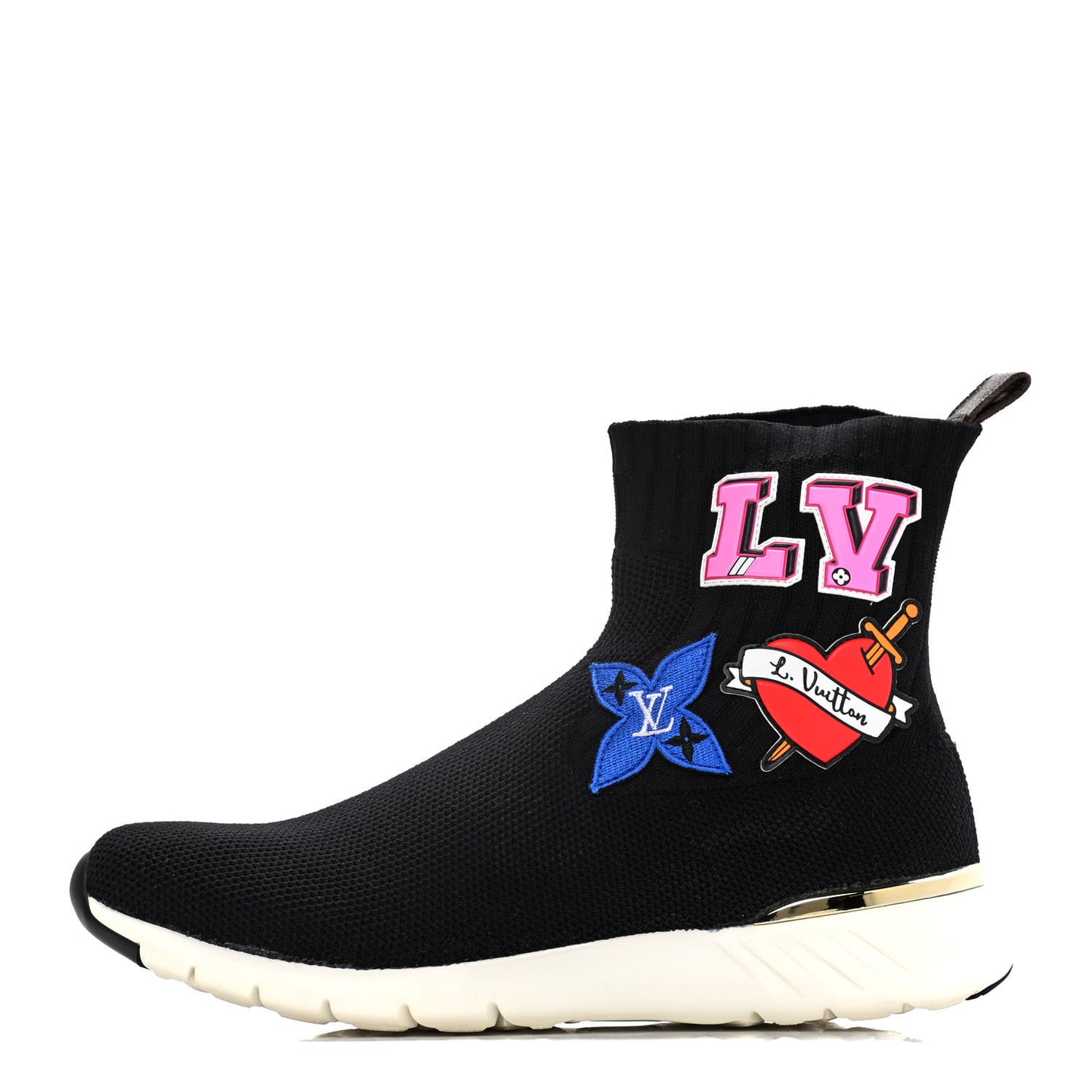 Stretch Fabric LV Black Heart Sock Sneaker 39 Black