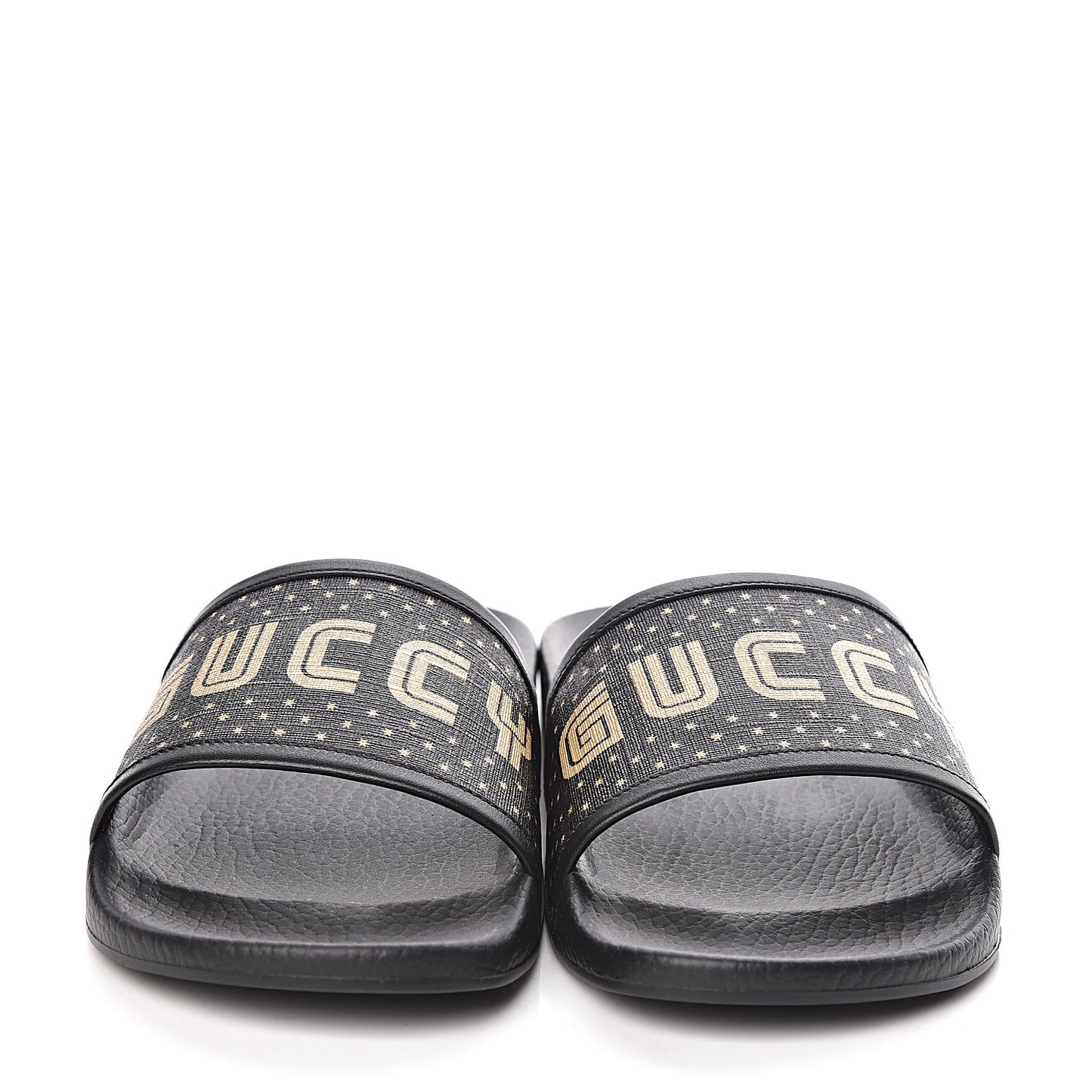 X SEGA Supreme Canvas GUCCY Stars Womens Slide Sandals 40 Black Gold