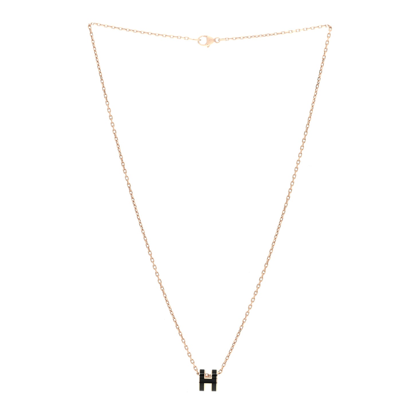 Lacquered Rose Gold Mini Pop H Pendant Necklace Black