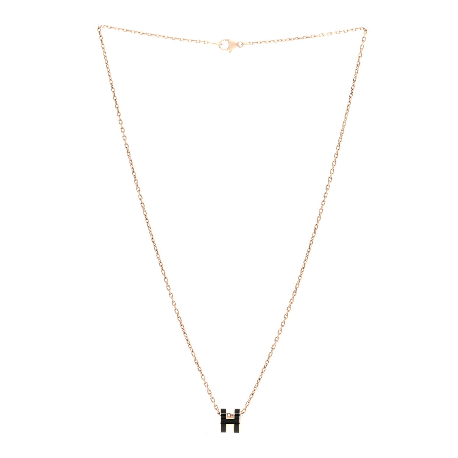 Hermes Lacquered Rose Gold Mini Pop H Pendant Necklace Black 3 of 6