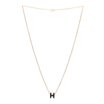 Hermes Lacquered Rose Gold Mini Pop H Pendant Necklace Black 3 of 6